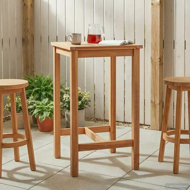 vidaXL Bartisch Natur 60 x 60 x 105 cm Massiv-Teak 42030006 – Bild 1