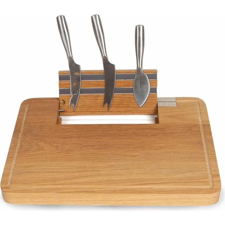 Boska Party Käseset, Brett mit Käsemessern, Käseschneider, Edelstahl, Eichenholz, Braun, 34x25 cm, 320083