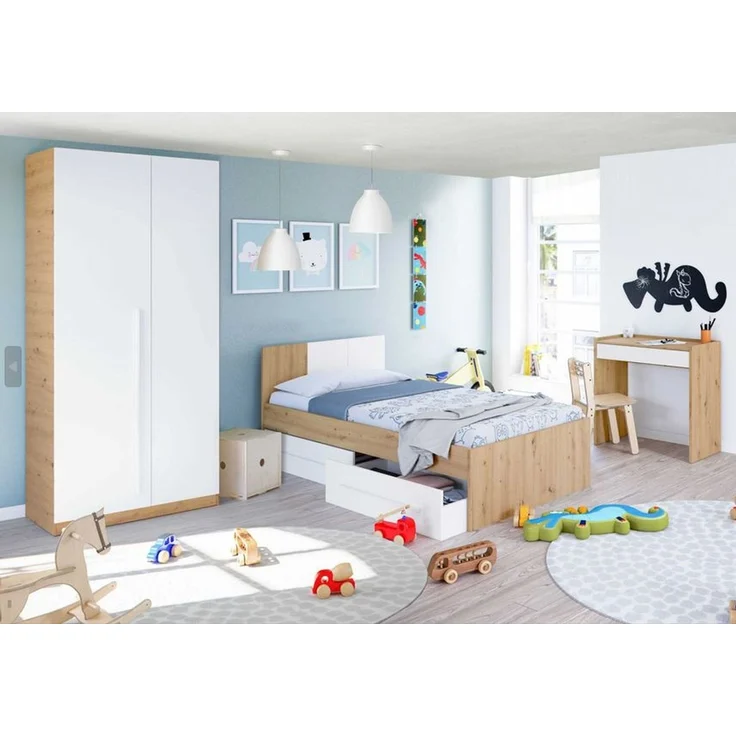 Jugendzimmer-Set >NOA< in Nodi-Eiche/Artik-Weiß - 196x77x92 (BxHxT) – Bild 1