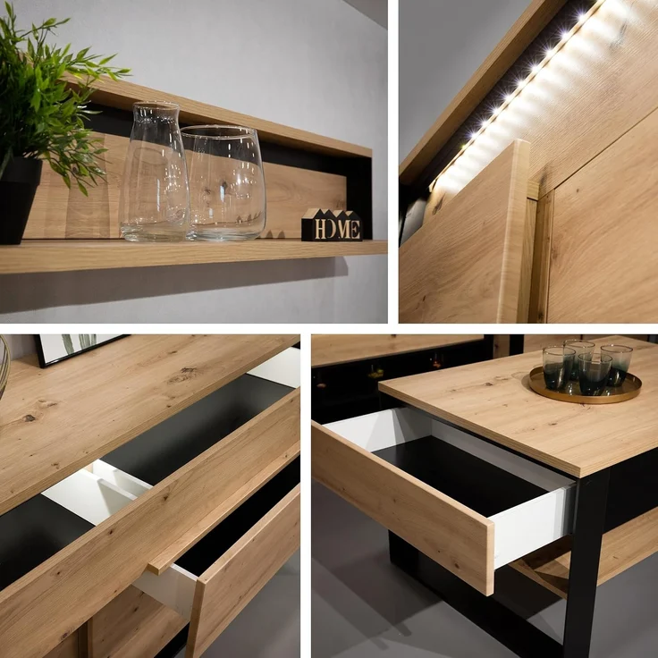 Garderoben-Set Quant VIII Kleiderschrank, Schuhschrank, Spiegel, Kleiderhakenbrett (Farbe: Artisan Eiche / Schwarz + Velo 637) – Bild 8