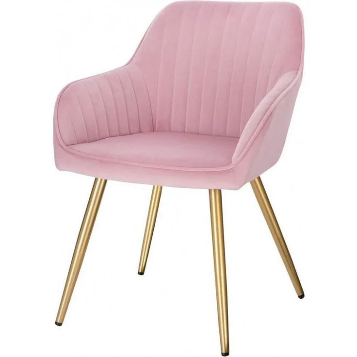 Lestarain 1 Stück Esszimmerstuhl, Küchenstuhl Wohnzimmerstuhl Sitzfläche aus Samt Polsterstuhl mit Armlehne Metallbeine Polstersessel Stuhl für Esszimmer Wohnzimmer Küche, Rosa
