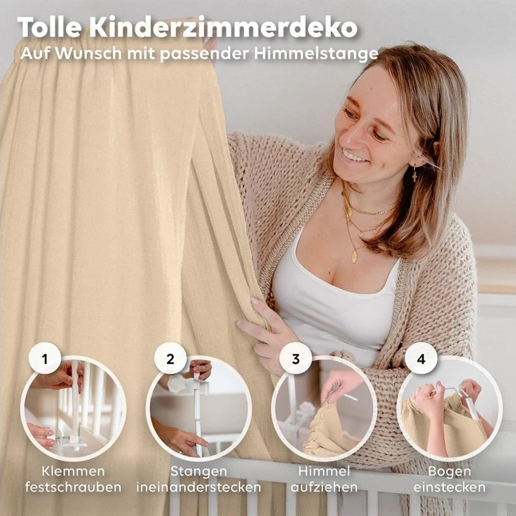 lilimaus Betthimmel Babybett Himmel aus 100% Musselin - luftiger Baldachin (1-tlg), behaglicher Rückzugsort im Babybett - sanft zu zarter Babyhaut – Bild 4