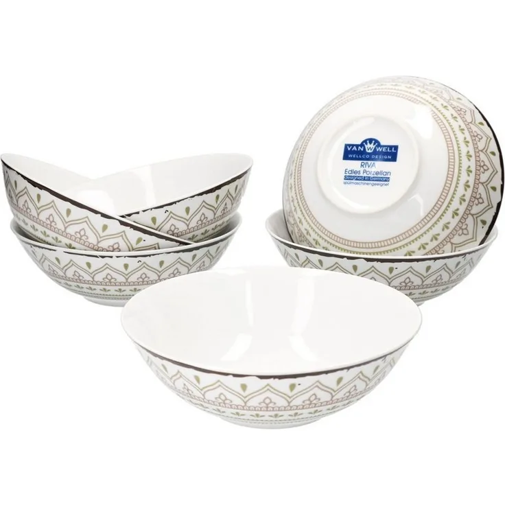 Van Well Riva 6tlg. Müslischalen-Set für 6 Personen Salatschale Suppenschale Schüssel Porzellan