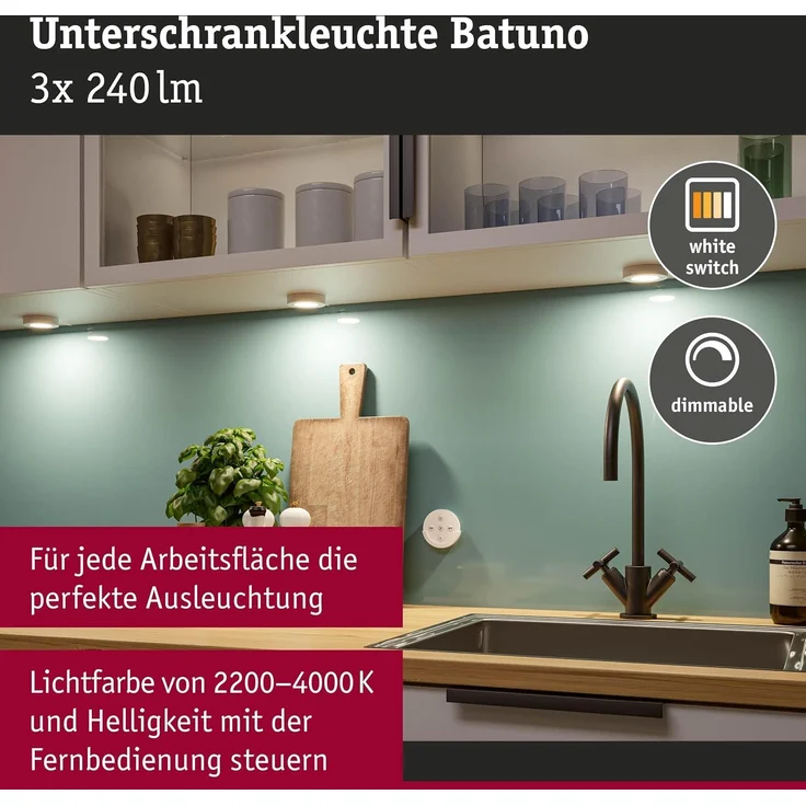 Paulmann LED Unterbauleuchte Batuno weiß Ø 7 cm TW 3er Set – Bild 2
