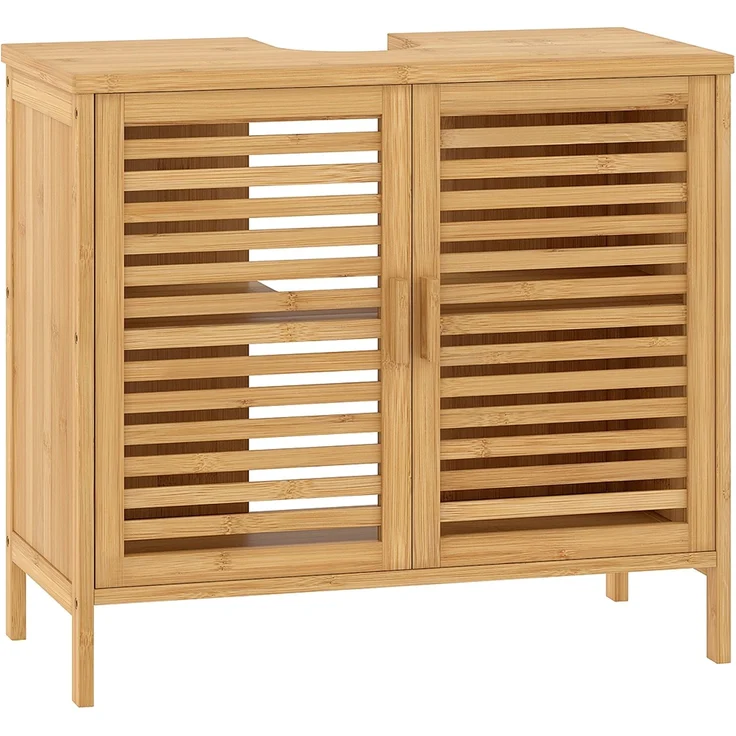 Bellamio 'Newa' Badezimmer Waschbeckenunterschrank, Bambus, natur, 60x33x65 cm, Badezimmerschrank mit 2 Ablagefächern, 2er-Set – Bild 12
