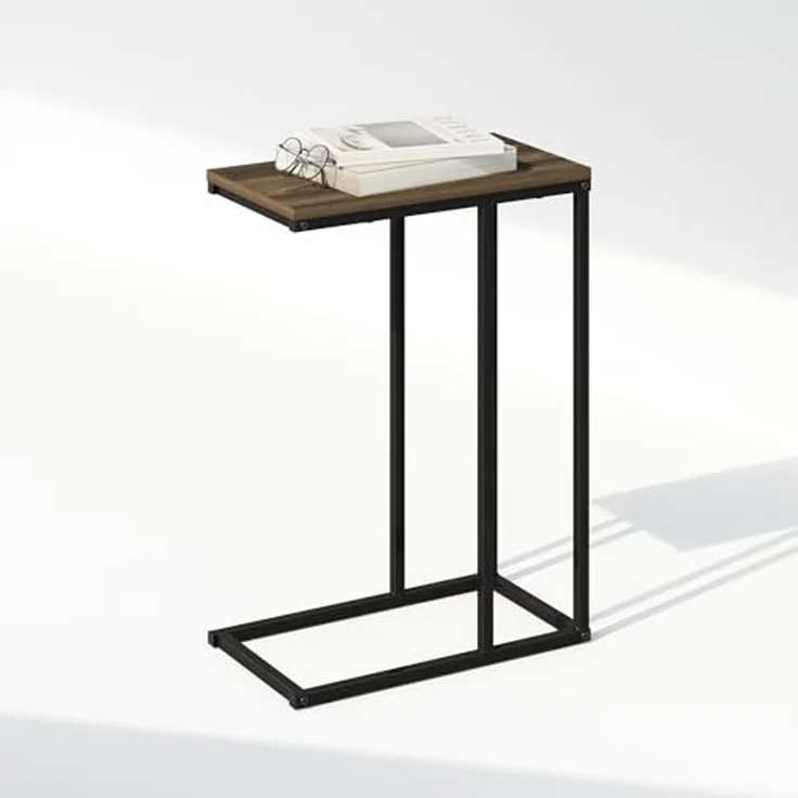 Furinno C-FÖRMIGER Beistelltisch, Metallrahmen-Endtisch, Nachttisch, Nachttisch am Bett, für Wohnzimmer, Schlafzimmer, Columbia Walnut – Bild 3