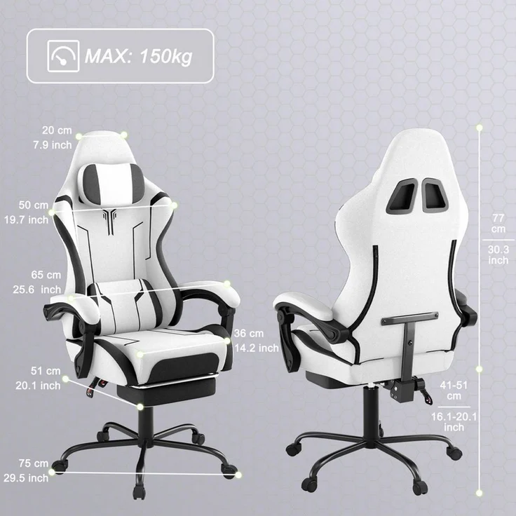 FIVMEN Gaming-Stuhl Racing Ergonomischer Computer-Bürostuhl mit Massage-Lendenkissen, Ausziehbarer Fußstütze Lordosenstütze Kopfstütze, höhenverstellbarer – Bild 2