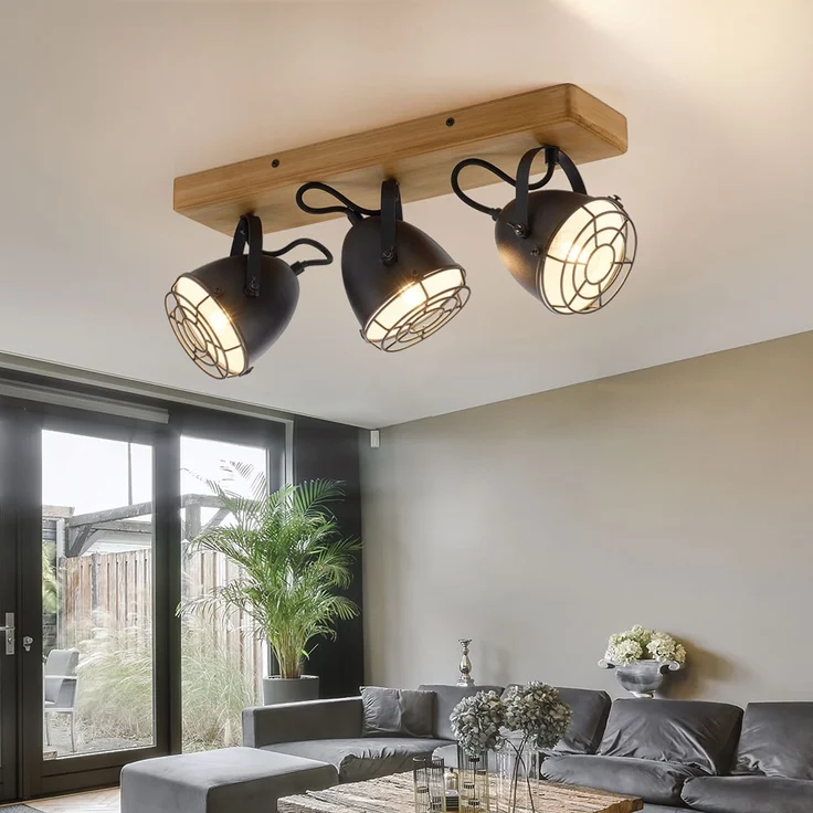 Deckenlampe, Metall Holz, schwarz, Spots verstellbar, L 46cm – Bild 4