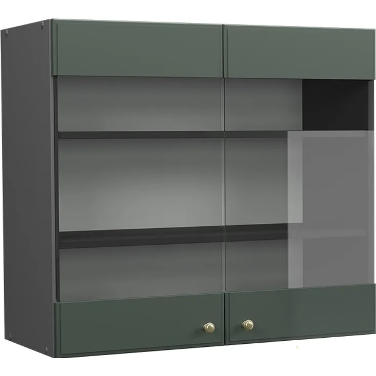 Küchenglasschrank Fame-Line Grün-Gold Landhaus 80 cm Vicco