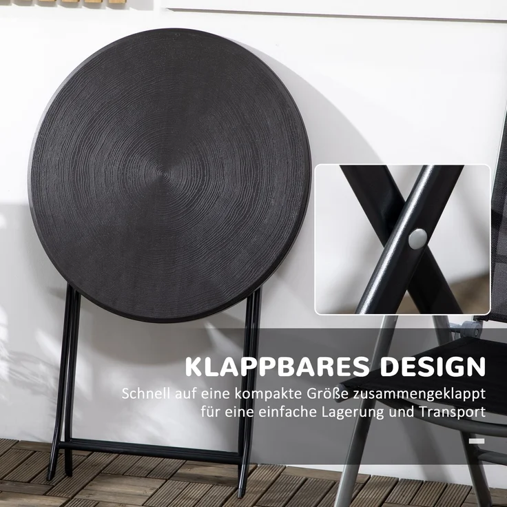 Klapptisch 60x60x73 cm, runder Gartentisch in Holzoptik mit stabilem Stahlrahmen – Bild 6