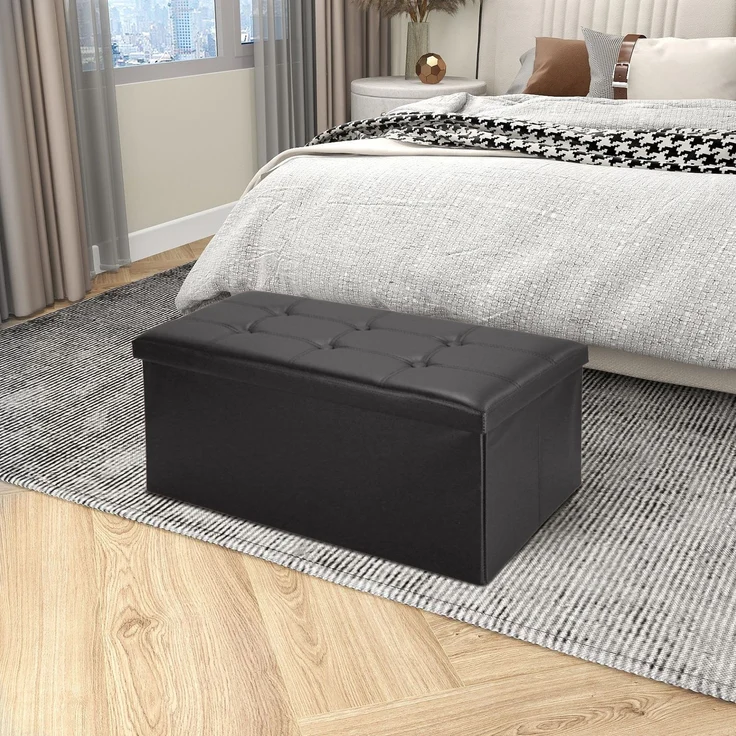 Todeco - Sitztruhe, Kunstleder Sitzhocker - Maximale Belastbarkeit: 150 kg - Material: Kunstleder - Abgenähtes und gesticktes Finish, 76 x 38 x 38 cm, Schwarz – Bild 3
