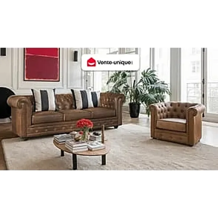 Vente-unique - CHESTERFIELD Sessel StoffStoff Braun - B 78 cm x H 72 cm x L 82 cm – Bild 2