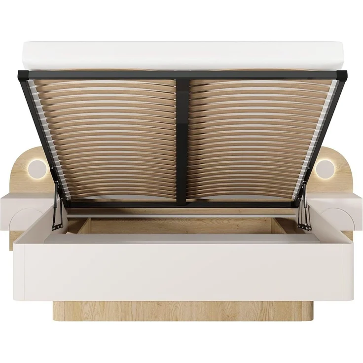 Vente-unique - DARTAGNO Bett Holz, Platte Beige - B 210 cm x H 105,5 cm x L 243,6 cm – Bild 4