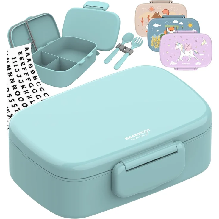 BEARFOOT Lunchbox Brotdose Kinder mit Fächern, leicht & auslaufsicher - mint, Kindergarten und Schule - Mädchen und Jungen, Vesperbox, Snackbox