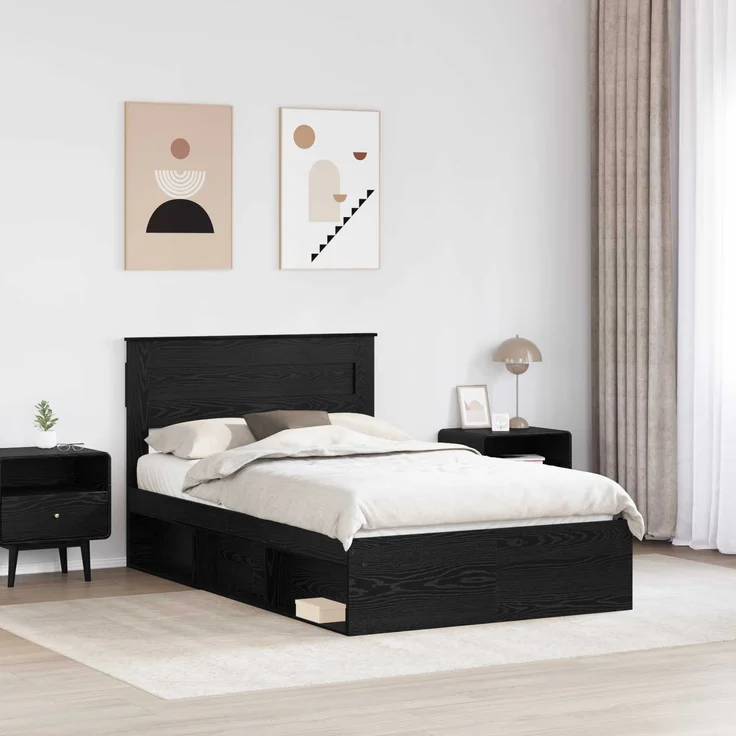 vidaXL Bettrahmen Schwarz 135 x 190 cm Massives Kiefernholz 3409768 – Bild 2