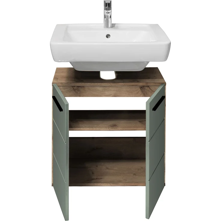Badezimmer-Set >Vista< (4-tlg.) in Viking Oak / Schilfgrün - 115x190x31 (BxHxT) – Bild 7