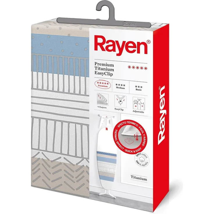 Rayen 6157. 12 Bügelbrettbezug, 45x130 cm, Molton und Titanharzbeschichtung, Modell sortiert