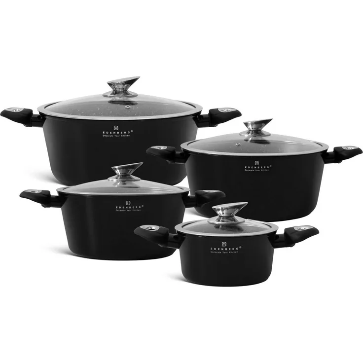 Edenberg Topf-Set Modernes 8-teiliges Topfset, schwarze Töpfe, Induktion, Aluminium, Keramik (8-tlg, Zeitloses Design des Topfsets. Eine ideale Geschenkidee)