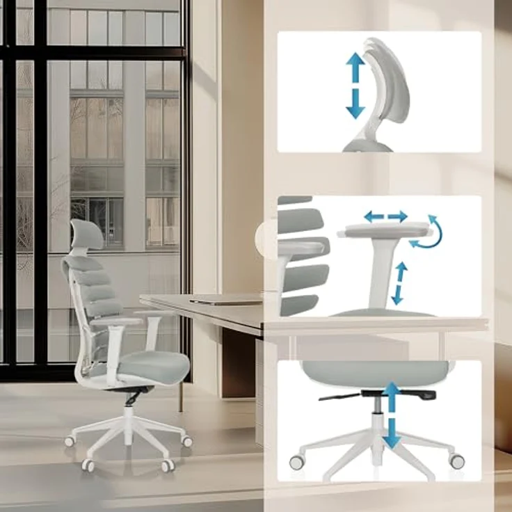 MID.YOU Drehstuhl Hellgrau, Textil, ergonomische Rückenlehne, mit Armlehnen, Höhenverstellbar 67x116 - 133x65 cm, ideal für Arbeitszimmer – Bild 5