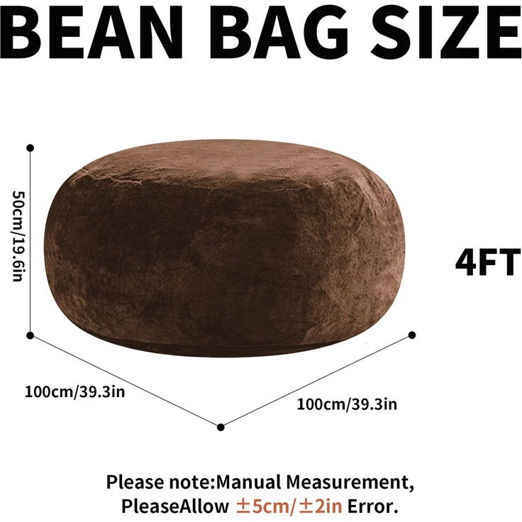 4FT Sitzsack,Sitzsackstuhl, Sofa für Erwachsene,weicher und bequemer Lesestuhl,geeignet für Schlafzimmer, Balkone und andere Orte--Kaffee--100x100x50cm--YOUDENOVA – Bild 6