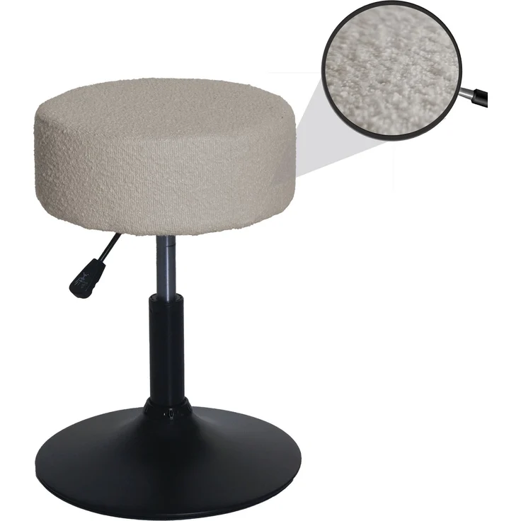 Hocker HWC-C22, Sitzhocker Schminkhocker, höhenverstellbar drehbar Ø 37cm Stoff Bouclé (450g/m²) FSC® ~ beige – Bild 1