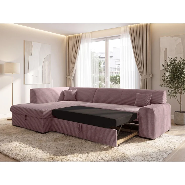 AX LIVING Rosa Sofa mit Schlaffunktion Lucera 260 cm Ecksofa Altrosa L – Bild 2