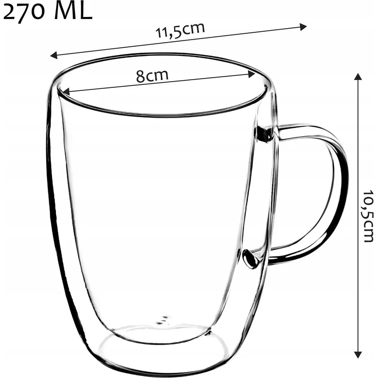 KADAX 6x Thermogläser 270ml für Kaffee Latte Set mit Henkel Double – Bild 4