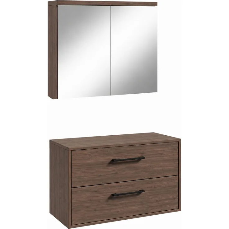 Badplaats Waschtischunterschrank Florence 80 x 46 cm - Walnuss Braun - mit Spiegelschrank
