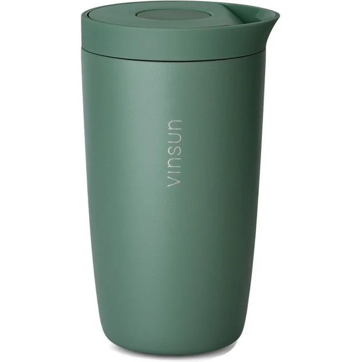 Vinsun Thermobecher Edelstahl Isolierbecher 350ml - Kaffeebecher to Go auslaufsicher, 2-tlg, Edelstahl, Doppelwandig, BPA frei, bruchfest, Einhandbedienung per Knopfdruck – Bild 1