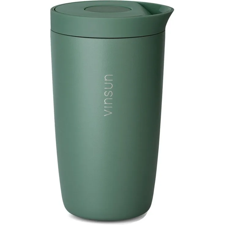 Vinsun Thermobecher Edelstahl Isolierbecher 350ml - Kaffeebecher to Go auslaufsicher, 2-tlg, Edelstahl, Doppelwandig, BPA frei, bruchfest, Einhandbedienung per Knopfdruck