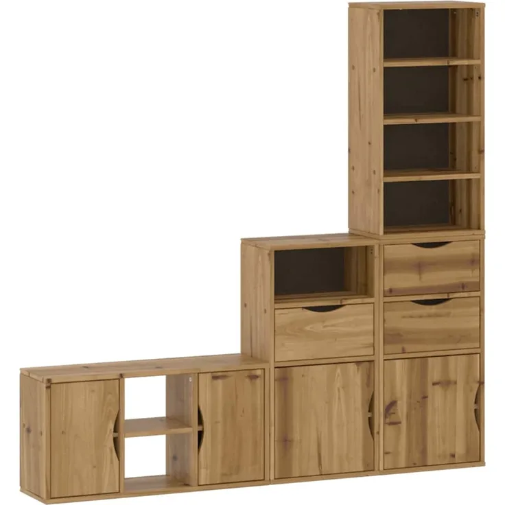 vidaXL 4-tlg. Wohnwand mit Stauraum ODDA Massivholz Kiefer 3365372