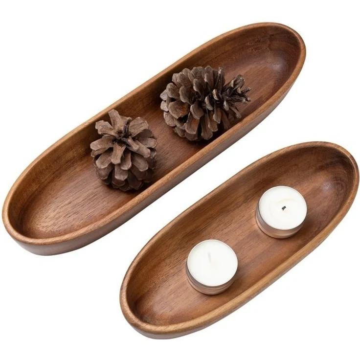 Navaris Aufbewahrungskorb 2er Set Holzschale 2x Dekoschale aus Akazienholz 2er Pack Schlüssel (1 St), Deko Schale Holzschüssel Set klein Holz Schüssel Set kleine Schalen – Bild 4