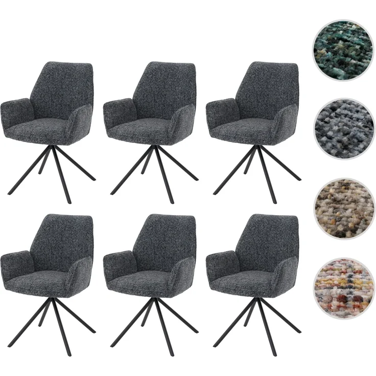 6er-Set Esszimmerstuhl HWC-G67, drehbar Auto-Position Metall Chenille (410g/m²) ~ Gestell schwarz, dunkelgrau – Bild 10