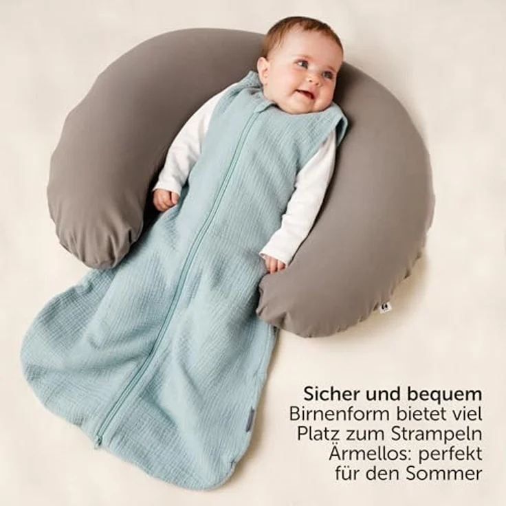LaLoona Sommer-Schlafsack Musselin/Mull, Mint, 60 cm, atmungsaktiv mit TOG 0,5 und Kinnschutz – Bild 4