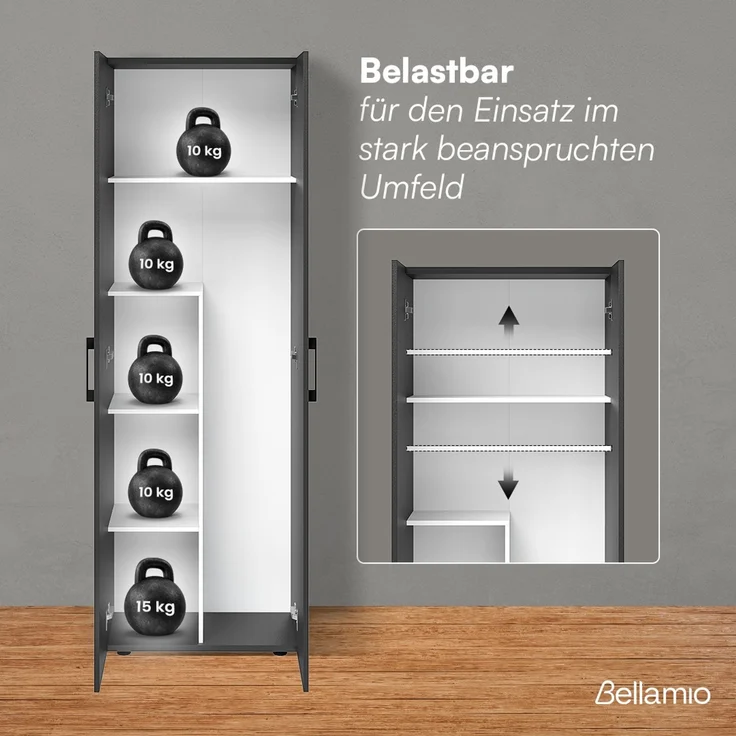 Bellamio 'Apol' Mehrzweckschrank, schwarz, 176x33x60 cm, Besenschrank mit Staubsaugerfach und 4 weiteren Fächern – Bild 4