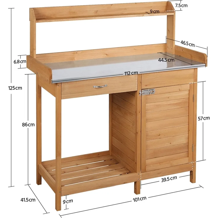 Yaheetech Pflanztisch mit Schubladen & Unterschrank, Blumentisch Gärtnertisch mit verzinkter Arbeitsplatte, wetterfest, 101 x 46 x 125 cm, Holzfarbe – Bild 4