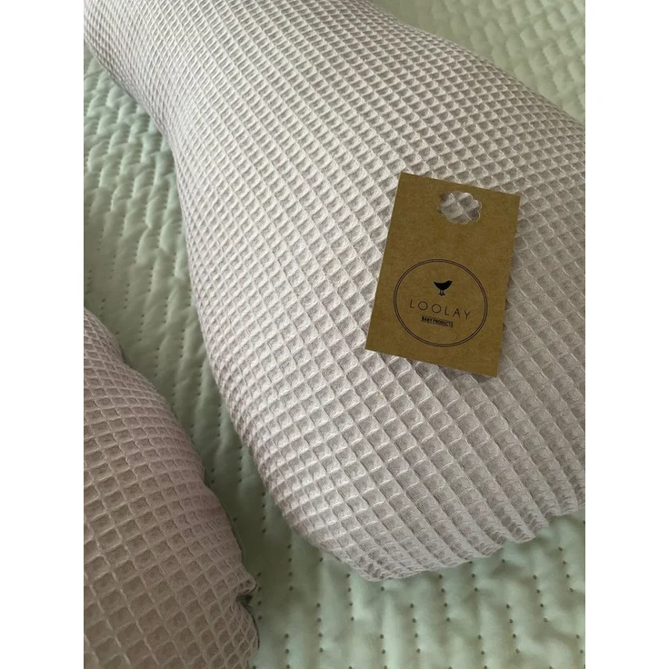 Loolay Stillkissen Schwangerschaftskissen Seitenschläferkissen Stillkissen TYP A 330cm, Attmungsaktive WAFFELPIQUE + GLATT Baumwolle XXXL Lagerungkissen, MUSTER: Waffel ROSA/ Grau, LOOLAY® Stillkissen + Bezug, 100% Europäische Stoffe unf Kleinserien-Nähen – Bild 1