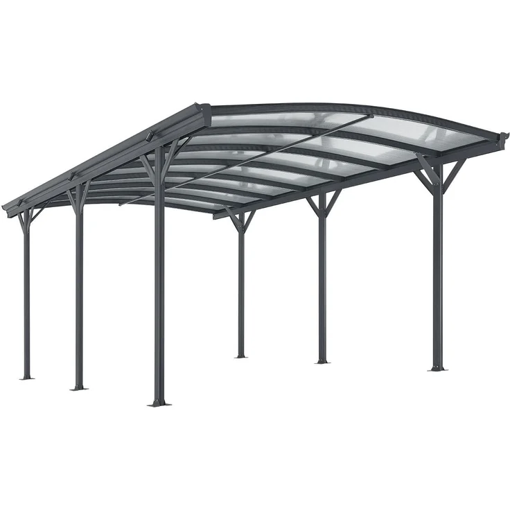 Juskys Carport mit Bogendach 5x3 m - Überdachung aus Aluminium mit Doppelstegplatten - Unterstand für Autos - freistehende Montage - Dunkelgrau – Bild 7