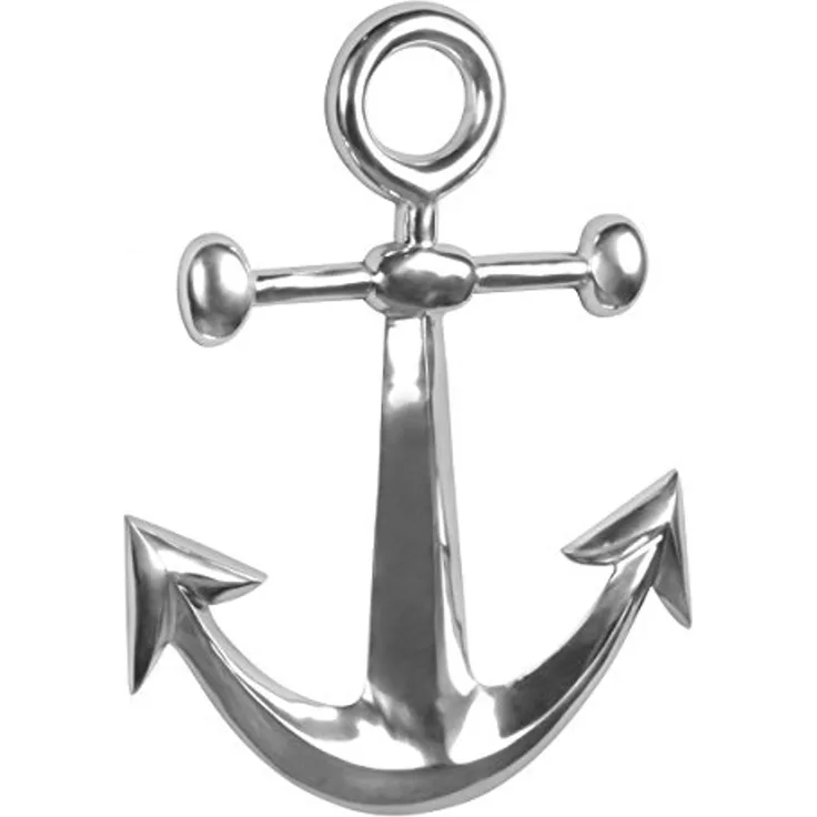 FINEBUY Wanddekoobjekt FB44625 Anker Wanddeko Aluminium Silber 62x40cm Maritim Dekoanker (Anker Aluminium Silber Glänzend 62,5 cm, Skulptur), Wanddekoration Maritim, Wandskulptur Modern Klein