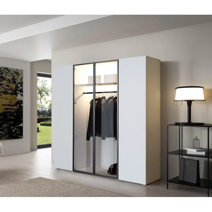 Compleo Kleiderschrank Drehtürenschrank, Designer-Schrank mit modernem Look STELLS LED-Beleuchtung, Push to open Funktion