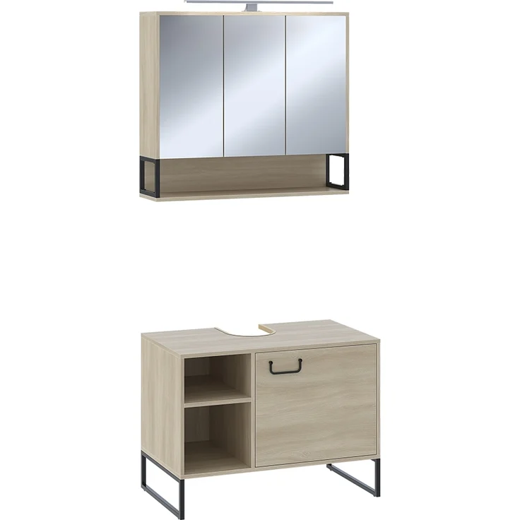 Badmöbel-Set Vionna Eiche/Schwarz 2 Teile Vicco – Bild 1
