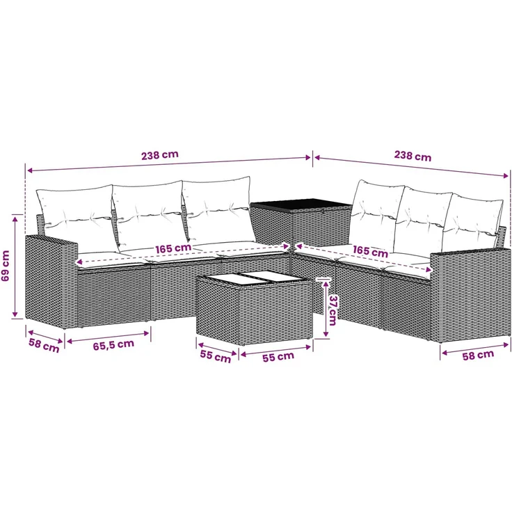 vidaXL Sofa Set 8 stk. Schwarz Polyrattan und Stahl 3448314 – Bild 11