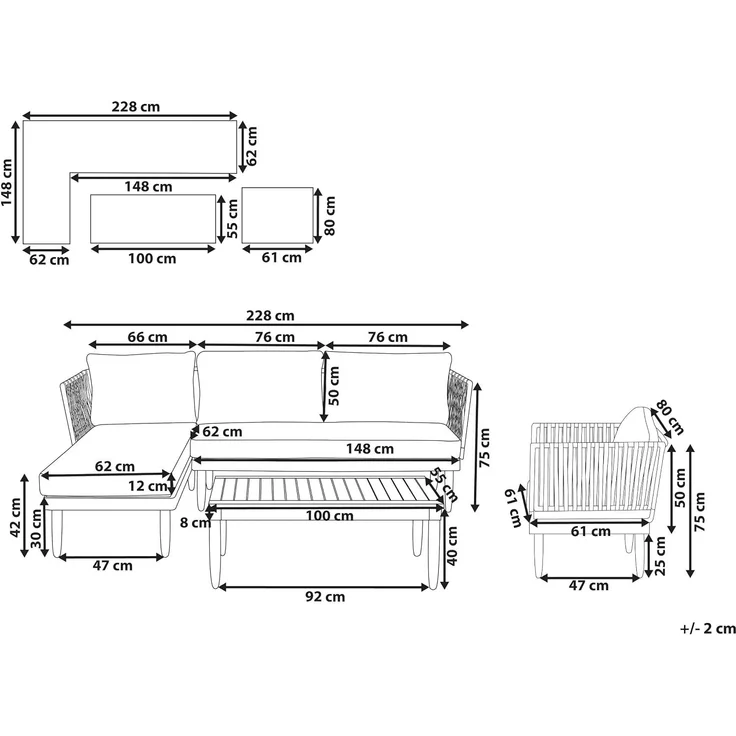 Lounge Set mit Tisch 4-Sitzer CREMONA Akazienholz Dunkelbraun Grün rechtsseitig – Bild 3