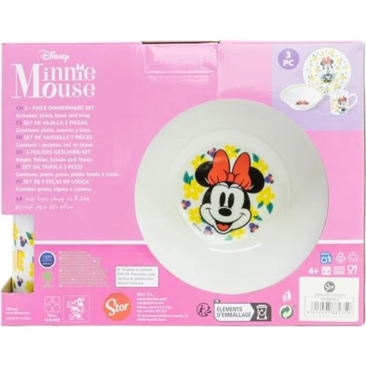 Disney Minnie Mouse Kinder Geschirr Set Keramik 3 teilig Teller Schüssel Becher in Geschenkbox – Bild 4