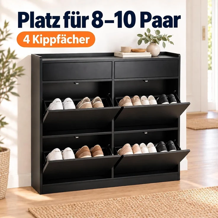 Relaxdays Schuhkipper 4 Schuhfächer & 2 Ablagen – Bild 6