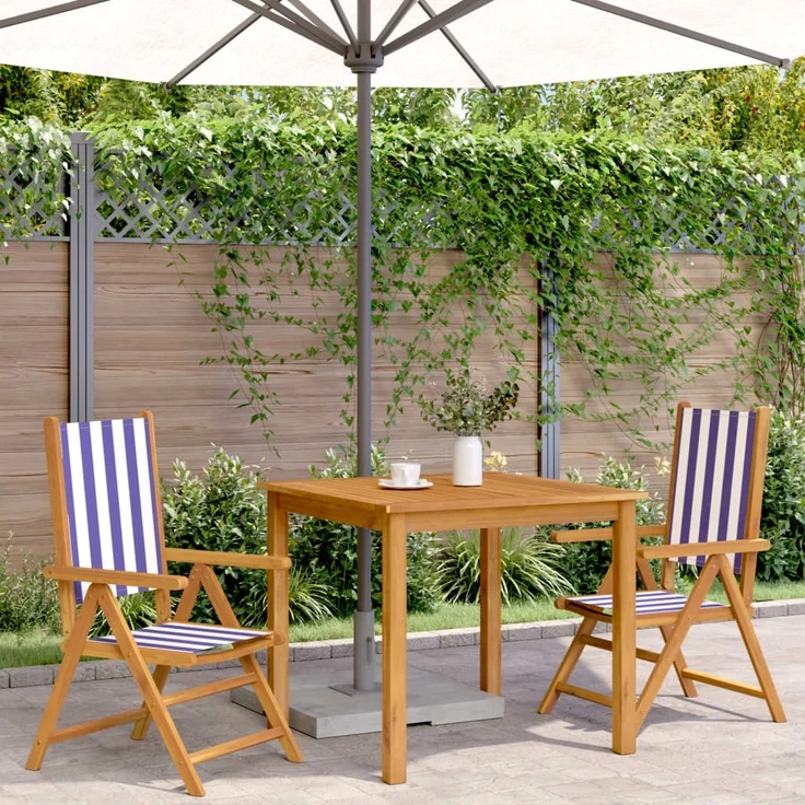 vidaXL Gartenstühle 2 Stk. Blau und Weiß Massivholz Akazie & Stoff 367662 – Bild 2