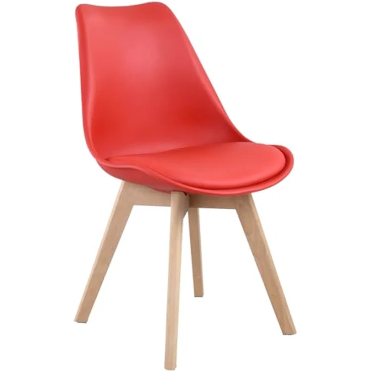 Happy Garden 4er Set Esszimmerstühlen im skandinavischen Stil Nora rot mit Kissen, Küchenstühle, gepolsterte Stühle, Beine aus massivem Buchenholz – Bild 5