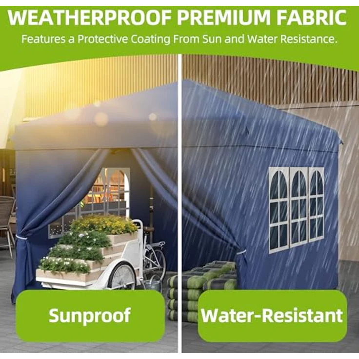 YITAHOME Pavillon mit Seitenwänden, 3x3m wasserdichte zusammenklappbares Garten Vordach, Ganzjahres Camping Pavillon UV-Schutz mit Heringen,Seil,Tragetasche,Gewichtsbeuteln Veranstaltungen,blau – Bild 5