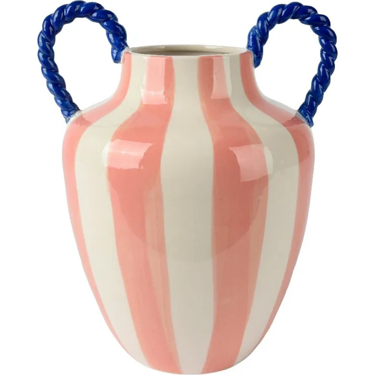 Decoris Vase 'Pink Stripes', Steingut pink, 21.8 x 32 x 24.8 cm, handgearbeitet