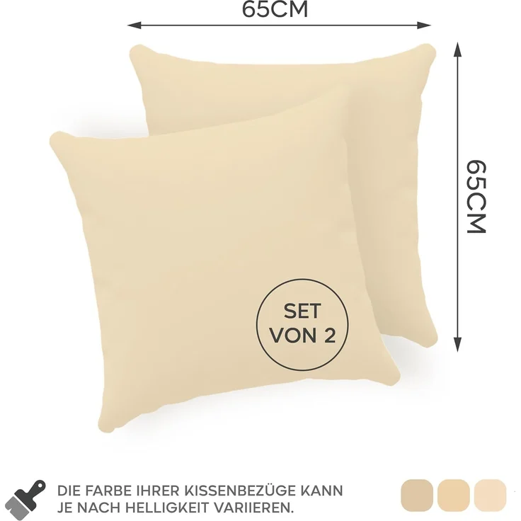 Twinzen® Kissenbezug 65x65 (2er-Set) - 100% Jersey Baumwolle 150 GSM Kissenbezüge - Beige - Für Kissenbezüge 65x65 cm - Kissenhülle - Kissenbezug mit Reißverschluss - Oeko-Tex Zertifiziert – Bild 2